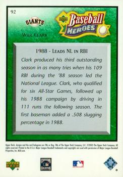 2005 Upper Deck Baseball Heroes - Emerald #92 Will Clark Back