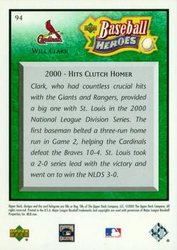2005 Upper Deck Baseball Heroes - Emerald #94 Will Clark Back