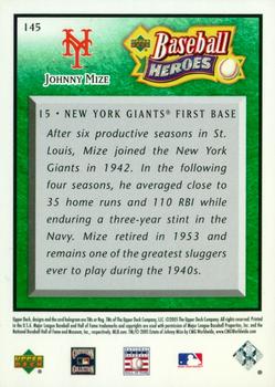 2005 Upper Deck Baseball Heroes - Emerald #145 Johnny Mize Back