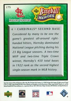 2005 Upper Deck Baseball Heroes - Emerald #175 Rogers Hornsby Back
