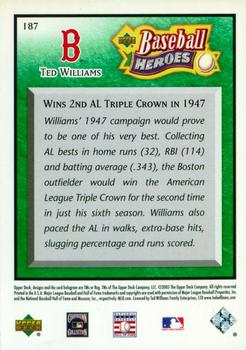 2005 Upper Deck Baseball Heroes - Emerald #187 Ted Williams Back