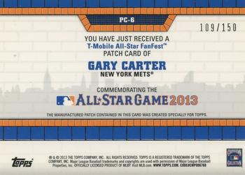 2013 Topps All-Star Fanfest Wrapper Redemption - Commemorative Patch #PC-6 Gary Carter Back