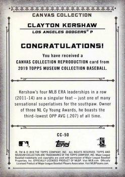 2019 Topps Museum Collection - Canvas Collection Reprints #CC-50 Clayton Kershaw Back