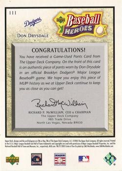 2005 Upper Deck Baseball Heroes - Memorabilia #111 Don Drysdale Back