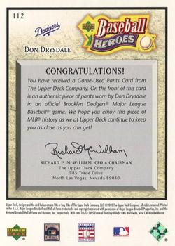 2005 Upper Deck Baseball Heroes - Memorabilia #112 Don Drysdale Back