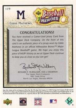 2005 Upper Deck Baseball Heroes - Memorabilia #119 Eddie Mathews Back