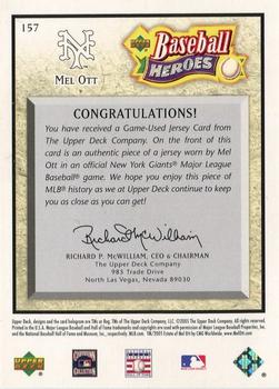 2005 Upper Deck Baseball Heroes - Memorabilia #157 Mel Ott Back