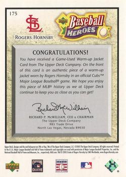 2005 Upper Deck Baseball Heroes - Memorabilia #175 Rogers Hornsby Back