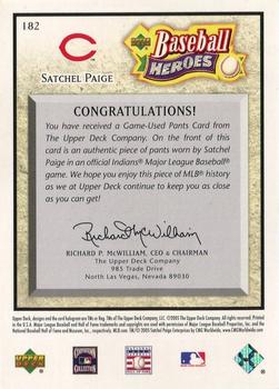 2005 Upper Deck Baseball Heroes - Memorabilia #182 Satchel Paige Indians Back