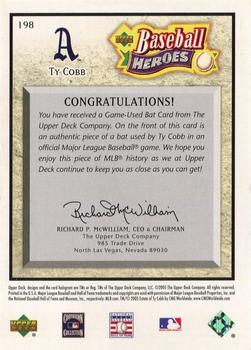 2005 Upper Deck Baseball Heroes - Memorabilia #198 Ty Cobb Back