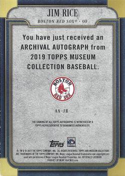 2019 Topps Museum Collection - Archival Autograph #AA-JR Jim Rice Back
