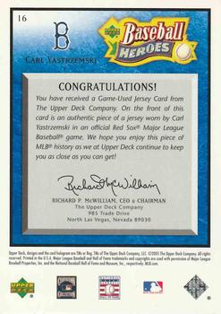 2005 Upper Deck Baseball Heroes - Memorabilia Blue #16 Carl Yastrzemski Back