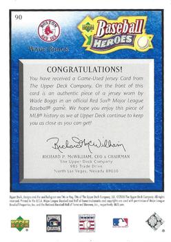 2005 Upper Deck Baseball Heroes - Memorabilia Blue #90 Wade Boggs Back