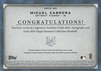 2019 Topps Museum Collection - Single-Player Signature Swatches Triple Relic Autographs Copper #SSTA-MC Miguel Cabrera Back