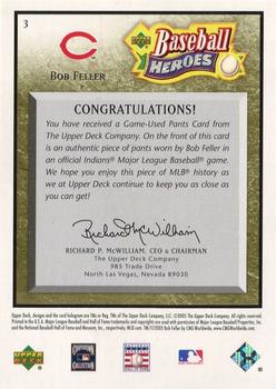 2005 Upper Deck Baseball Heroes - Memorabilia Bronze #3 Bob Feller Back
