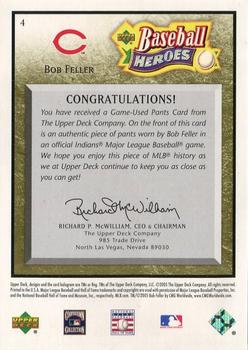2005 Upper Deck Baseball Heroes - Memorabilia Bronze #4 Bob Feller Back