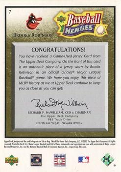 2005 Upper Deck Baseball Heroes - Memorabilia Bronze #7 Brooks Robinson Back