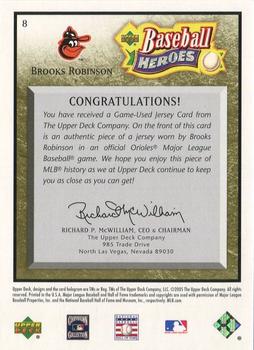 2005 Upper Deck Baseball Heroes - Memorabilia Bronze #8 Brooks Robinson Back