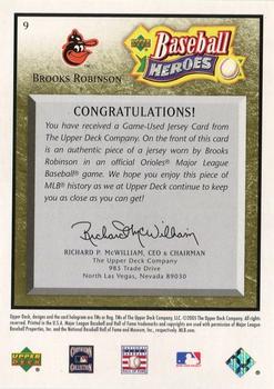2005 Upper Deck Baseball Heroes - Memorabilia Bronze #9 Brooks Robinson Back