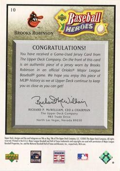 2005 Upper Deck Baseball Heroes - Memorabilia Bronze #10 Brooks Robinson Back