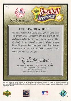 2005 Upper Deck Baseball Heroes - Memorabilia Bronze #23 Don Mattingly Back