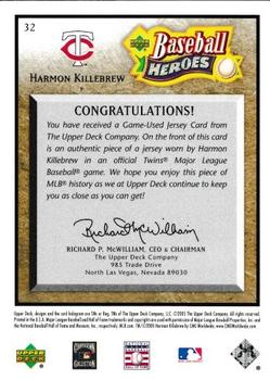 2005 Upper Deck Baseball Heroes - Memorabilia Bronze #32 Harmon Killebrew Back