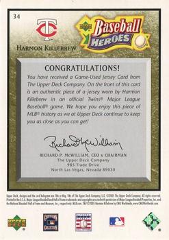 2005 Upper Deck Baseball Heroes - Memorabilia Bronze #34 Harmon Killebrew Back