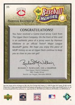 2005 Upper Deck Baseball Heroes - Memorabilia Bronze #35 Harmon Killebrew Back