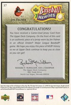 2005 Upper Deck Baseball Heroes - Memorabilia Bronze #37 Jim Palmer Back