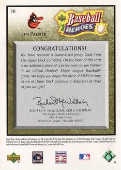 2005 Upper Deck Baseball Heroes - Memorabilia Bronze #38 Jim Palmer Back