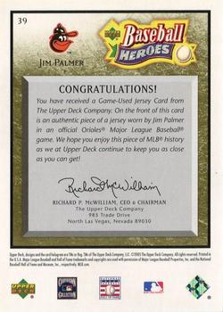 2005 Upper Deck Baseball Heroes - Memorabilia Bronze #39 Jim Palmer Back
