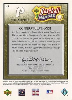 2005 Upper Deck Baseball Heroes - Memorabilia Bronze #45 Mike Schmidt Back