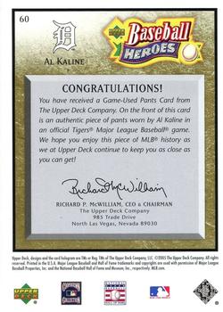2005 Upper Deck Baseball Heroes - Memorabilia Bronze #60 Al Kaline Back