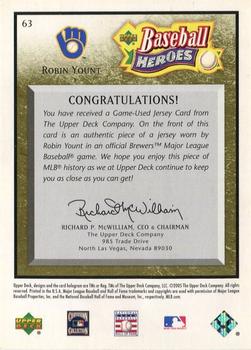 2005 Upper Deck Baseball Heroes - Memorabilia Bronze #63 Robin Yount Back