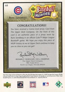 2005 Upper Deck Baseball Heroes - Memorabilia Bronze #68 Ryne Sandberg Back