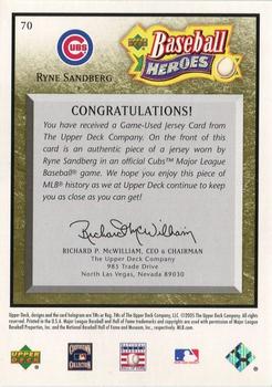 2005 Upper Deck Baseball Heroes - Memorabilia Bronze #70 Ryne Sandberg Back