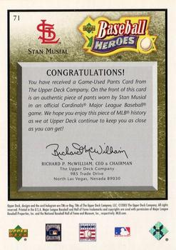 2005 Upper Deck Baseball Heroes - Memorabilia Bronze #71 Stan Musial Back