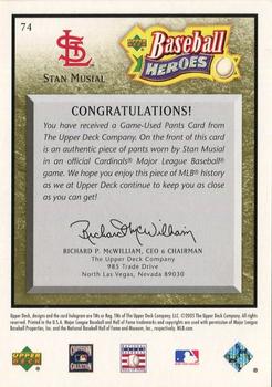 2005 Upper Deck Baseball Heroes - Memorabilia Bronze #74 Stan Musial Back
