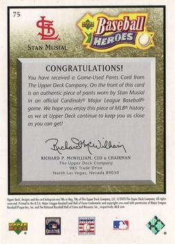 2005 Upper Deck Baseball Heroes - Memorabilia Bronze #75 Stan Musial Back