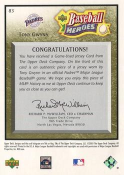2005 Upper Deck Baseball Heroes - Memorabilia Bronze #83 Tony Gwynn Back