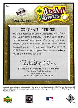 2005 Upper Deck Baseball Heroes - Memorabilia Bronze #84 Tony Gwynn Back