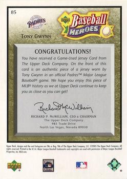 2005 Upper Deck Baseball Heroes - Memorabilia Bronze #85 Tony Gwynn Back