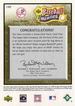 2005 Upper Deck Baseball Heroes - Memorabilia Bronze #100 Yogi Berra Back