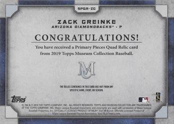 2019 Topps Museum Collection - Single-Player Primary Pieces Quad Relics Copper #SPQR-ZG Zack Greinke Back