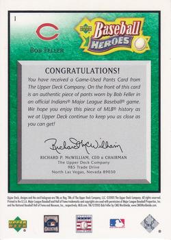 2005 Upper Deck Baseball Heroes - Memorabilia Emerald #1 Bob Feller Back