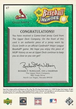 2005 Upper Deck Baseball Heroes - Memorabilia Emerald #47 Ozzie Smith Back
