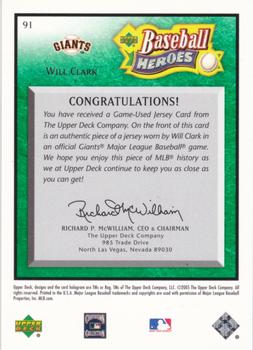 2005 Upper Deck Baseball Heroes - Memorabilia Emerald #91 Will Clark Back