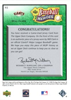 2005 Upper Deck Baseball Heroes - Memorabilia Emerald #93 Will Clark Back