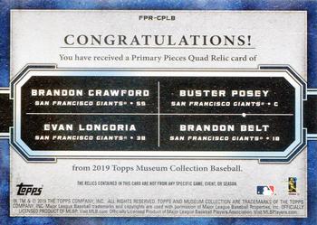 2019 Topps Museum Collection - Four-Player Primary Pieces Quad Relics Copper #FPR-CPLB Brandon Crawford / Buster Posey / Evan Longoria / Brandon Belt Back