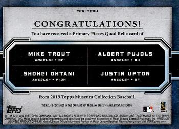 2019 Topps Museum Collection - Four-Player Primary Pieces Quad Relics Copper #FPR-TPOU Mike Trout / Albert Pujols / Shohei Ohtani / Justin Upton Back